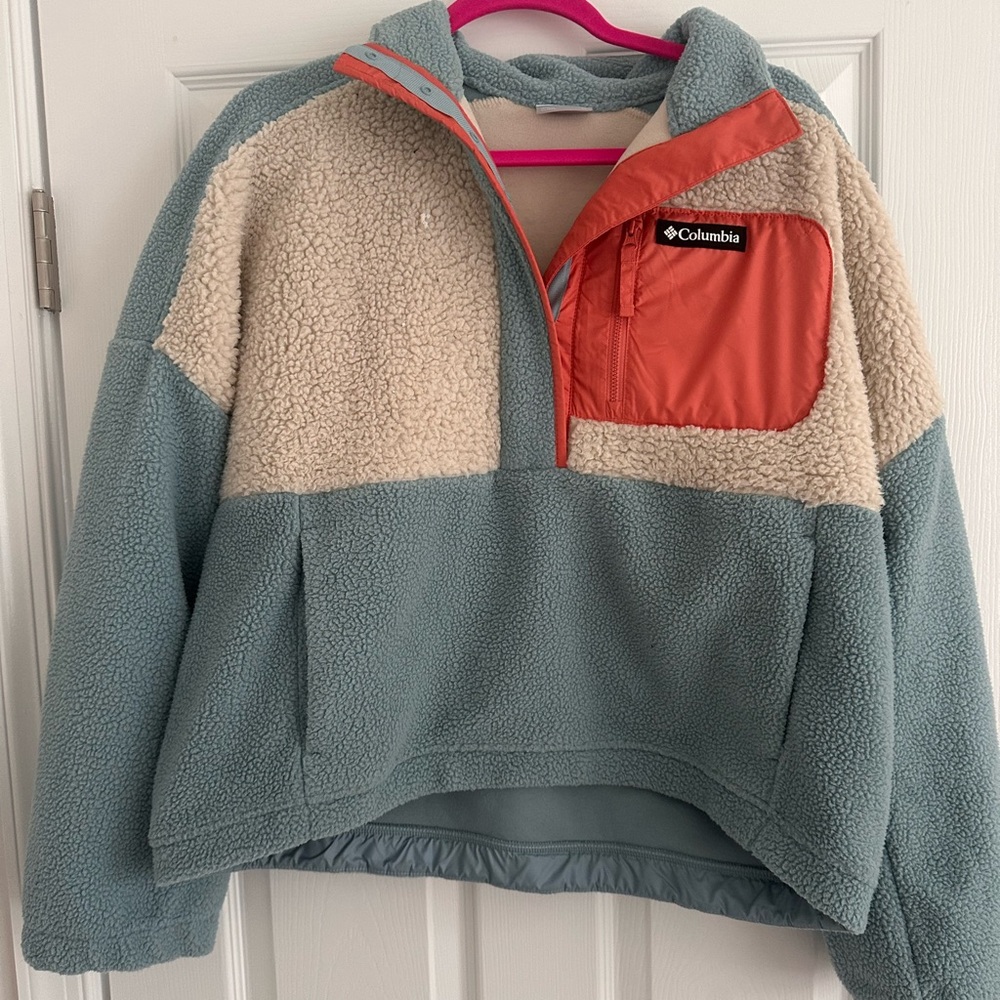 Columbia Women's Light Blue, Cream & Coral Teddy Fleece Jacket